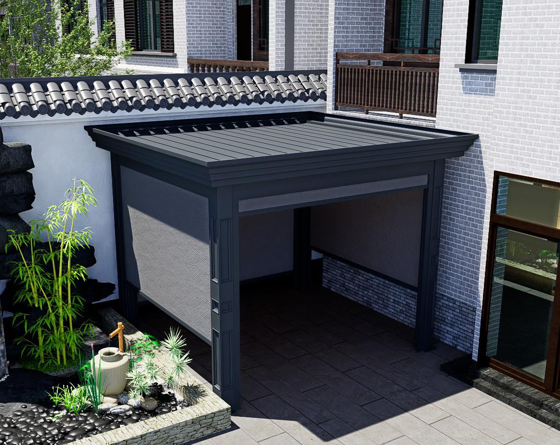 Before and after comparison of an open terrace with a Skyhons roof